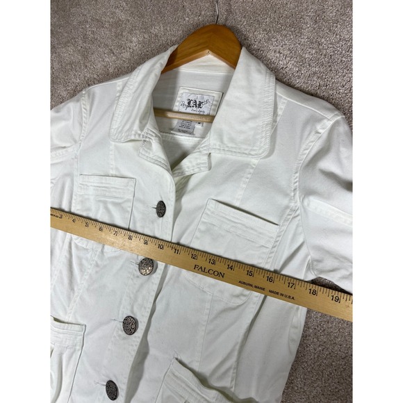 LAL Live A Little White Cotton Blend Button Front Jacket Size M Stretch Cottage - Picture 7 of 12